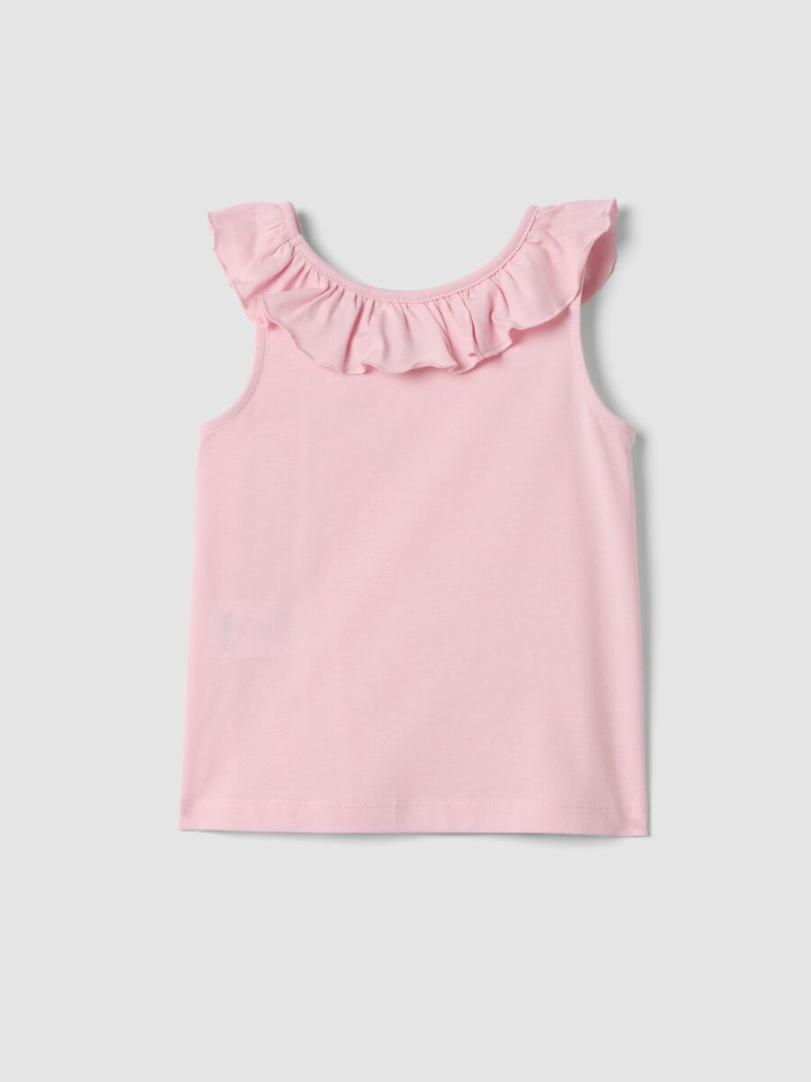 Tank top rosa in puro cotone da bambina regular fit con volant_1