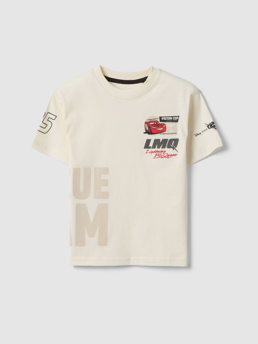 White kids&rsquo; pure cotton T-shirt with Cars print, oversized fit_0