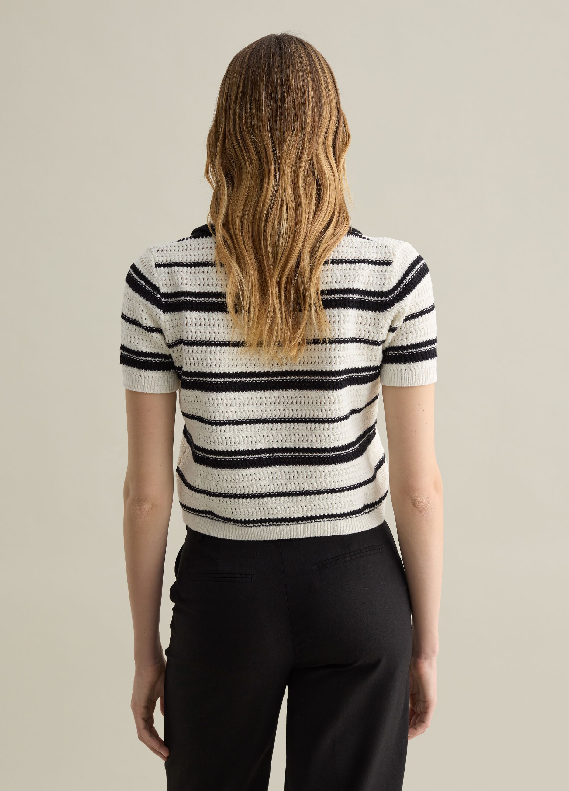 Black and white striped top in cotton