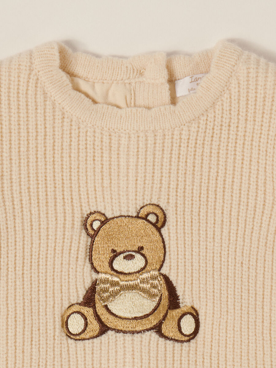 Cream band dress with bear embroidery_2