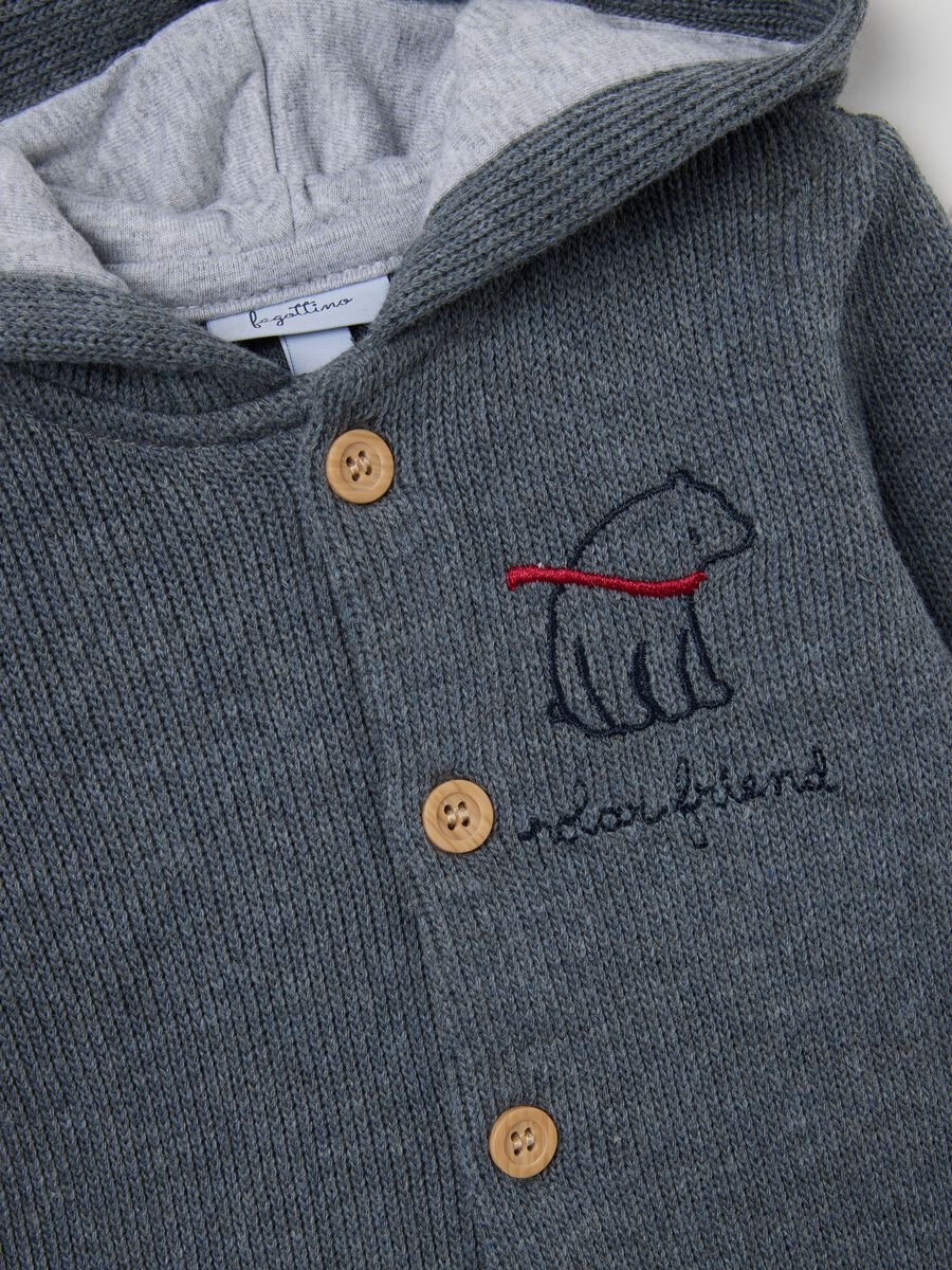Grey newborn cotton blend hooded onesie_2