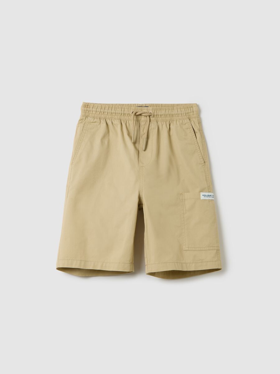 Beige pure cotton shorts for boys_0