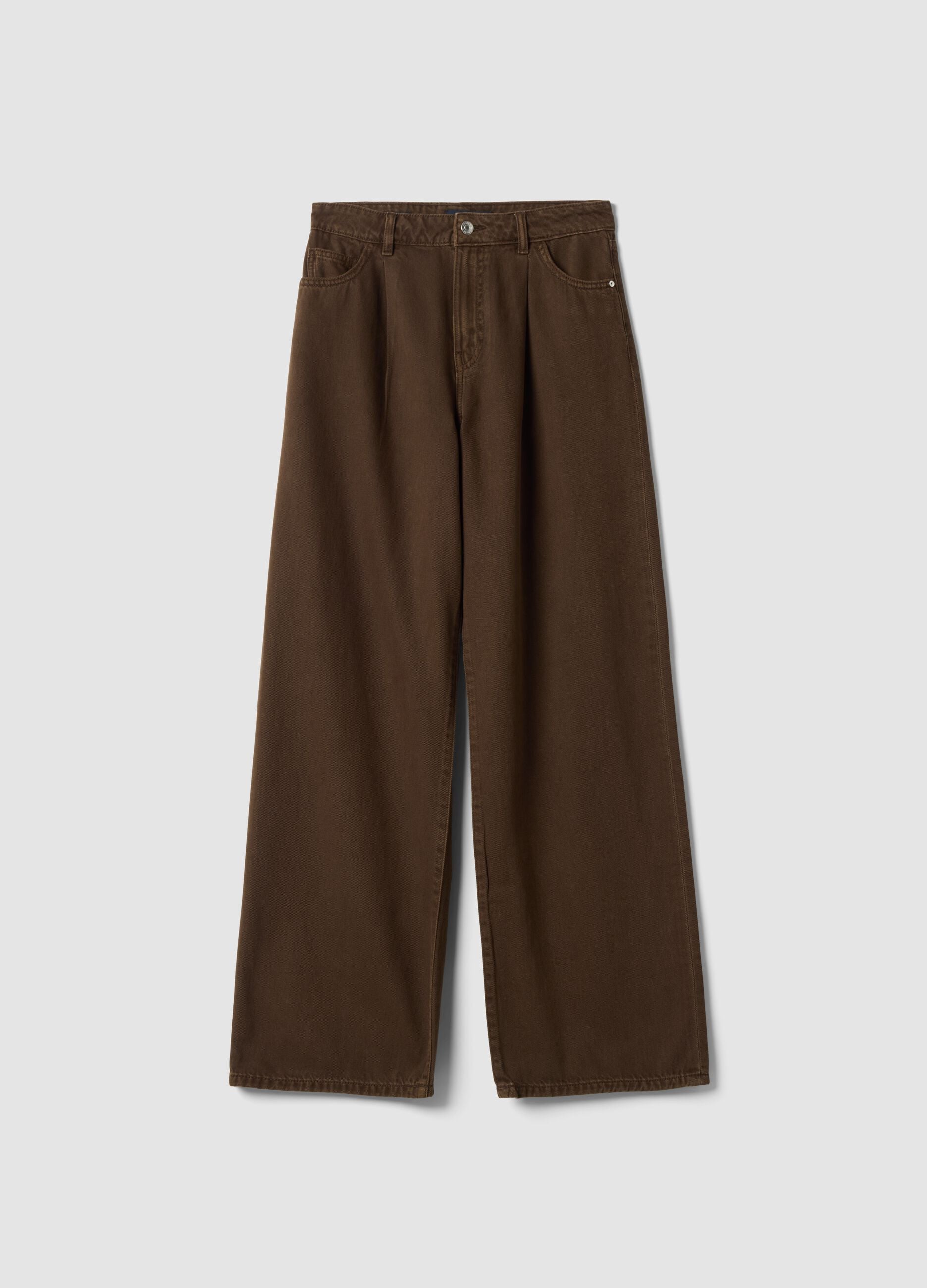 High-waisted wide-leg brown jeans in pure cotton