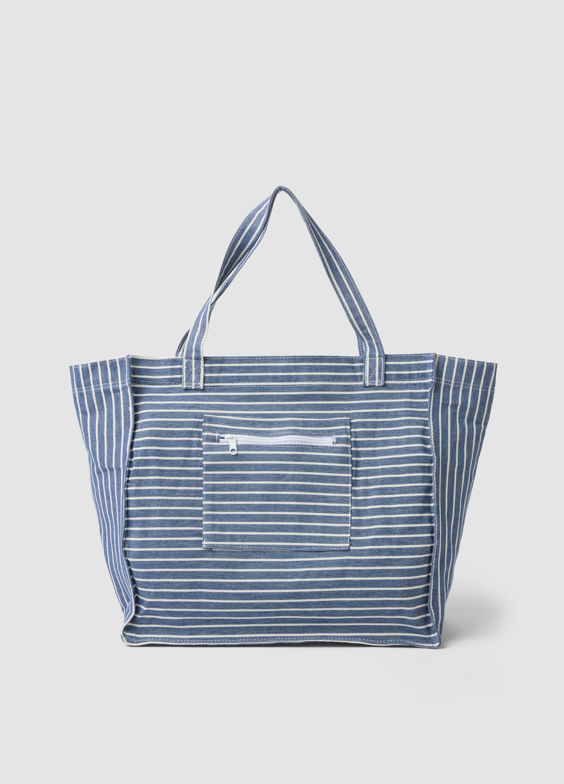 Blue striped pure cotton shopper bag