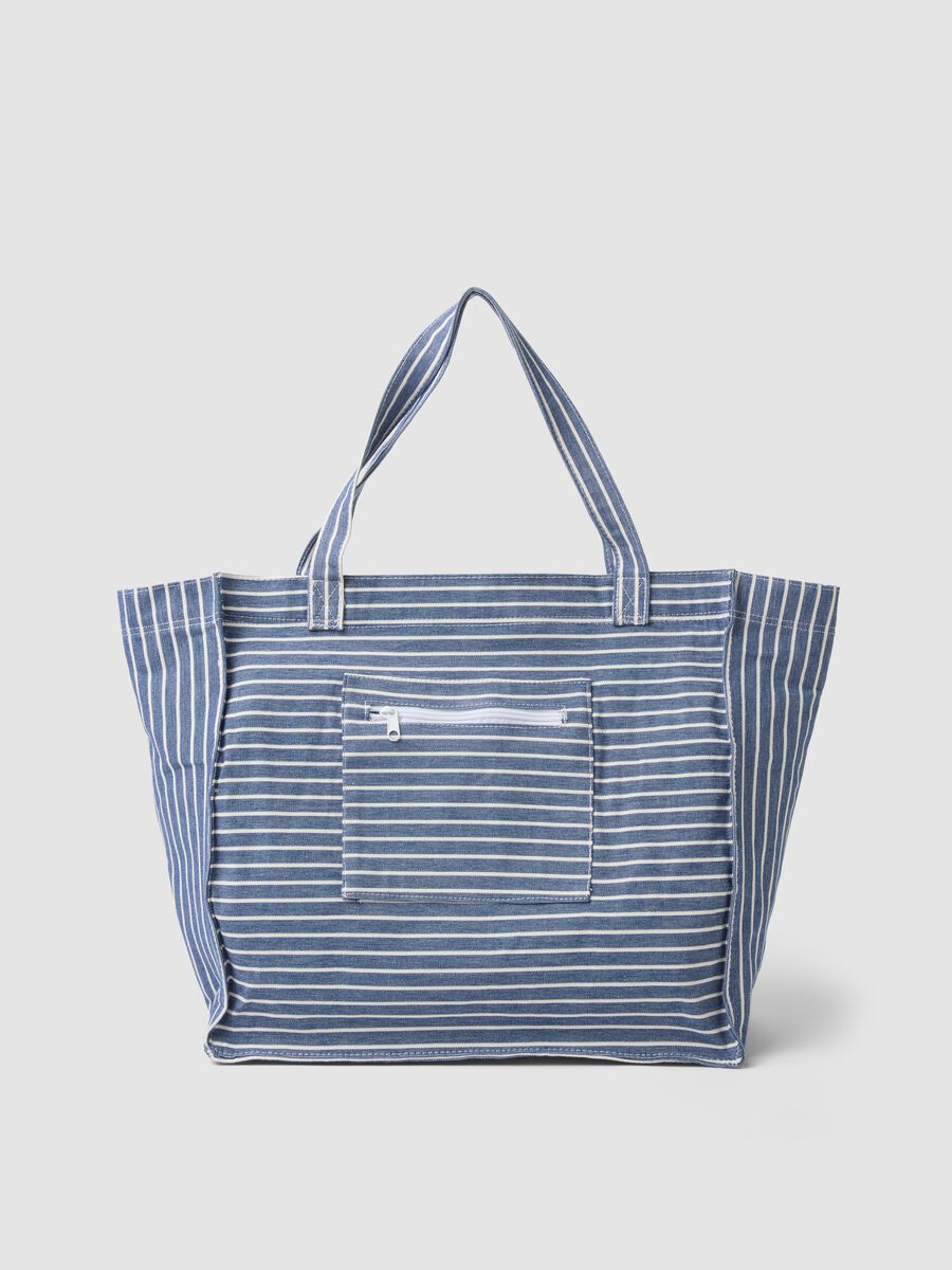 Borsa shopper blu a righe in puro cotone_0