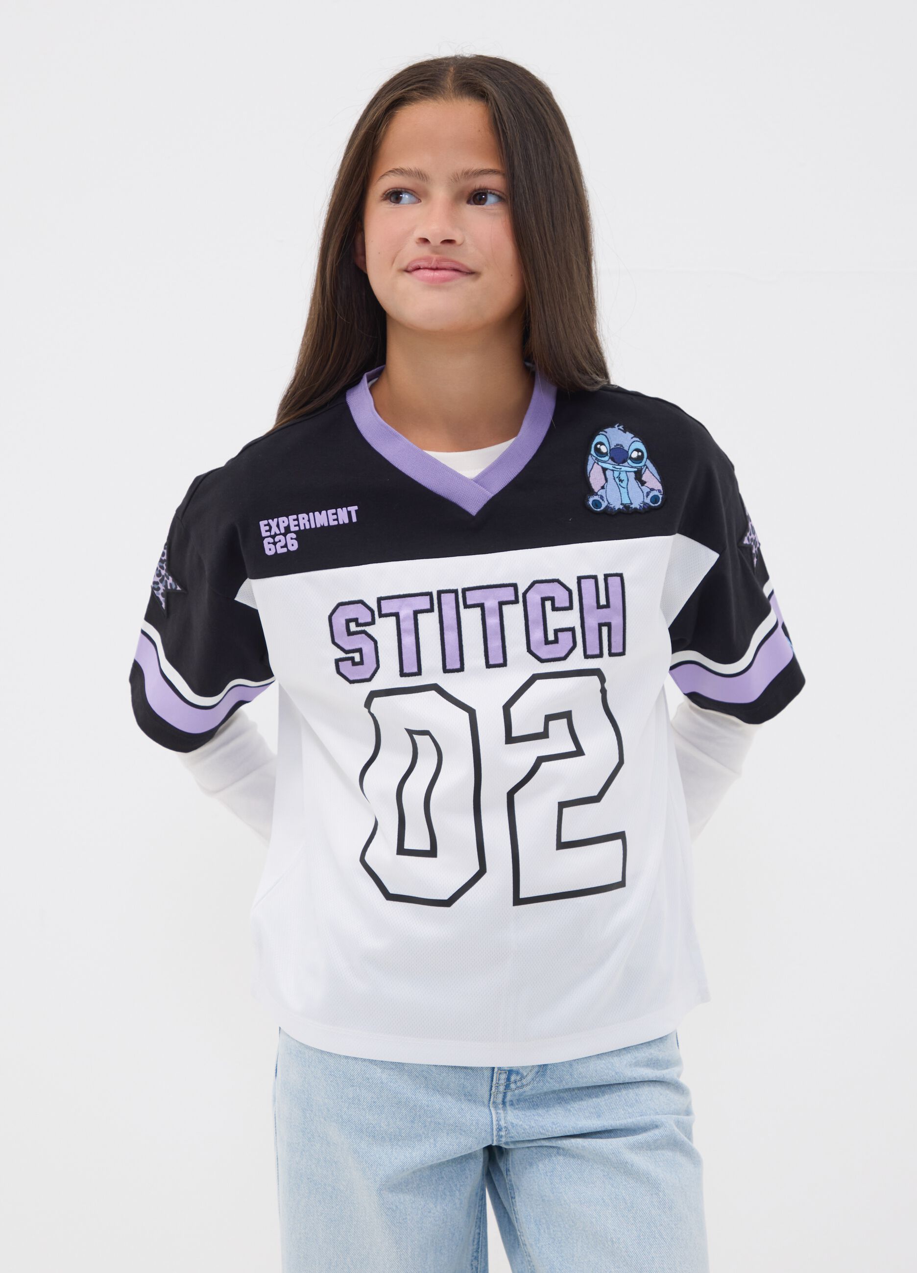 T-shirt boxy fit bianca e nera a tema Lilo & Stitch per ragazza