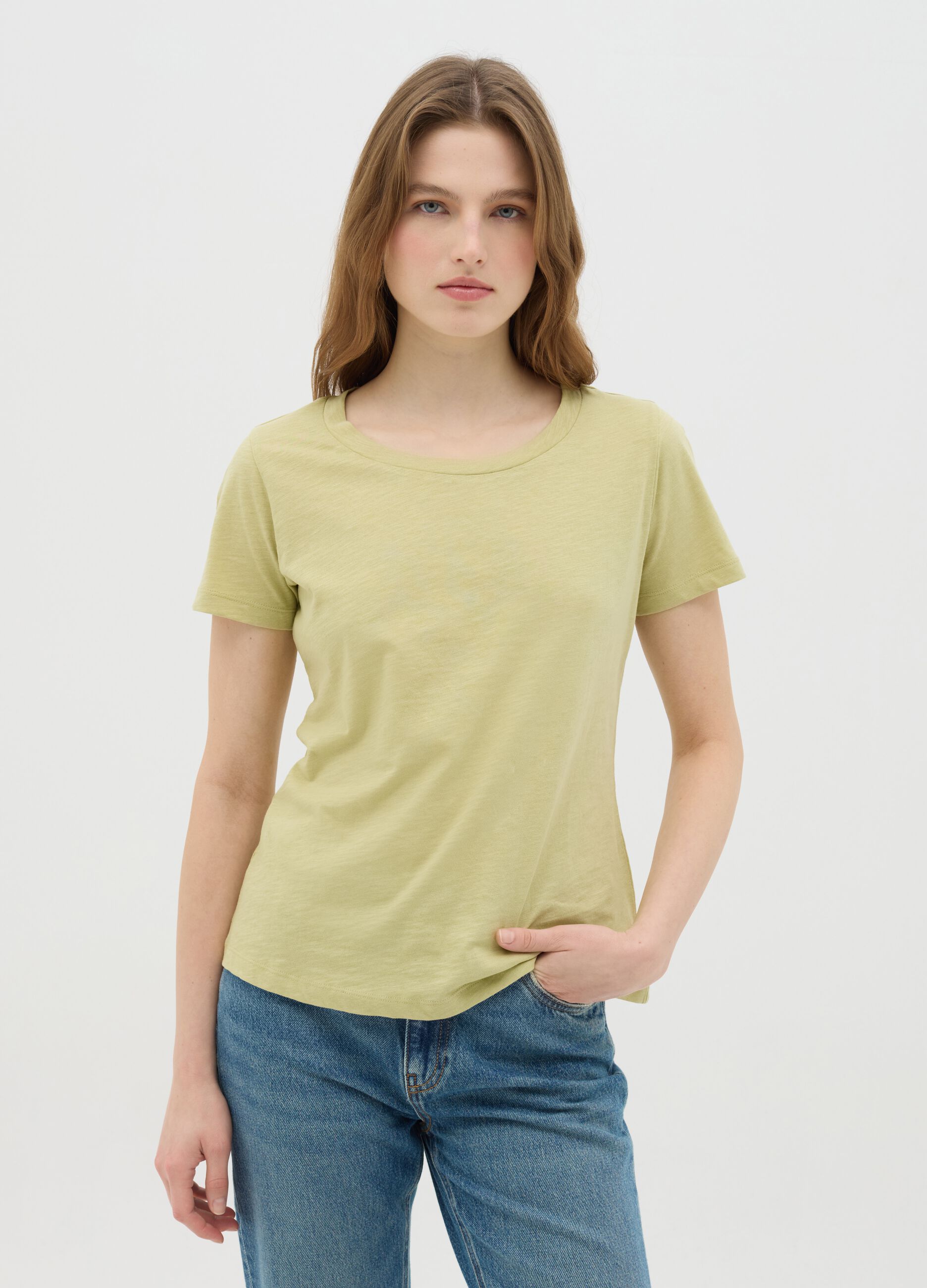 T-shirt da donna in puro cotone verde regular fit