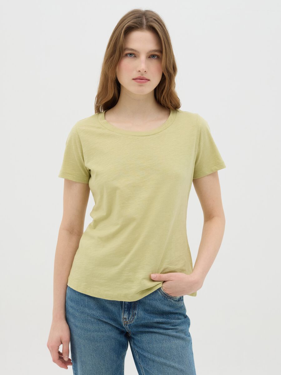 Light yellow crew neck T-shirt in pure cotton Ovs_0