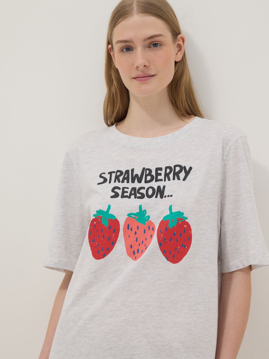 Grey stretch cotton nightshirt regular fit with strawberries_0