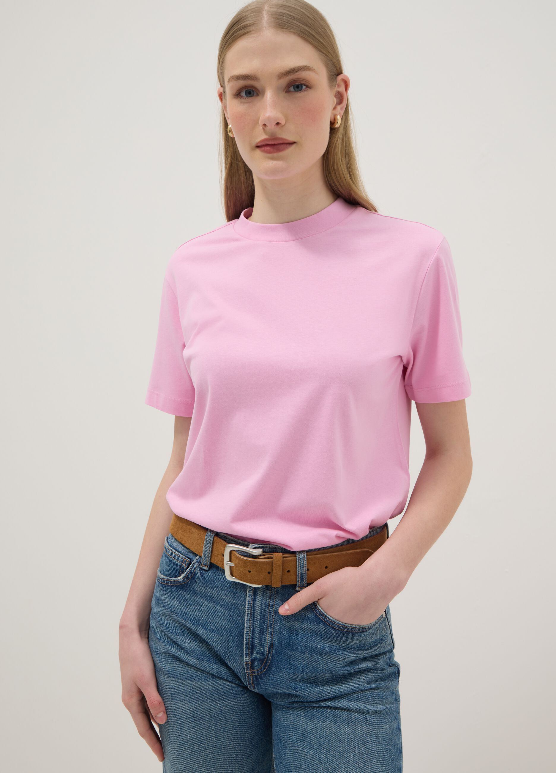 Pink pure cotton regular-fit T-shirt