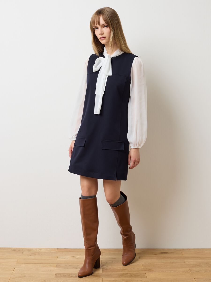 Vestito blu con fiocco con zip_0