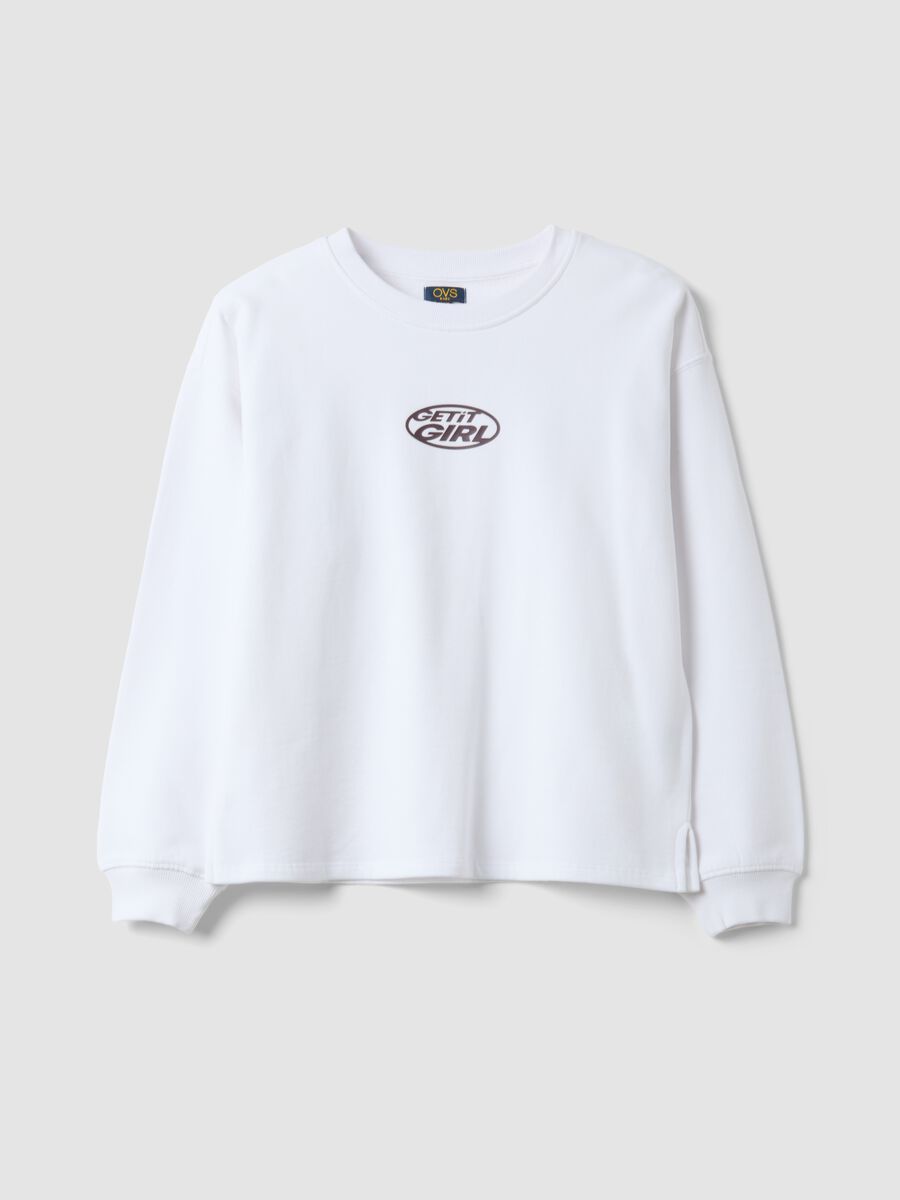 Felpa bianca con collo a costine in puro cotone organico relaxed fit_0