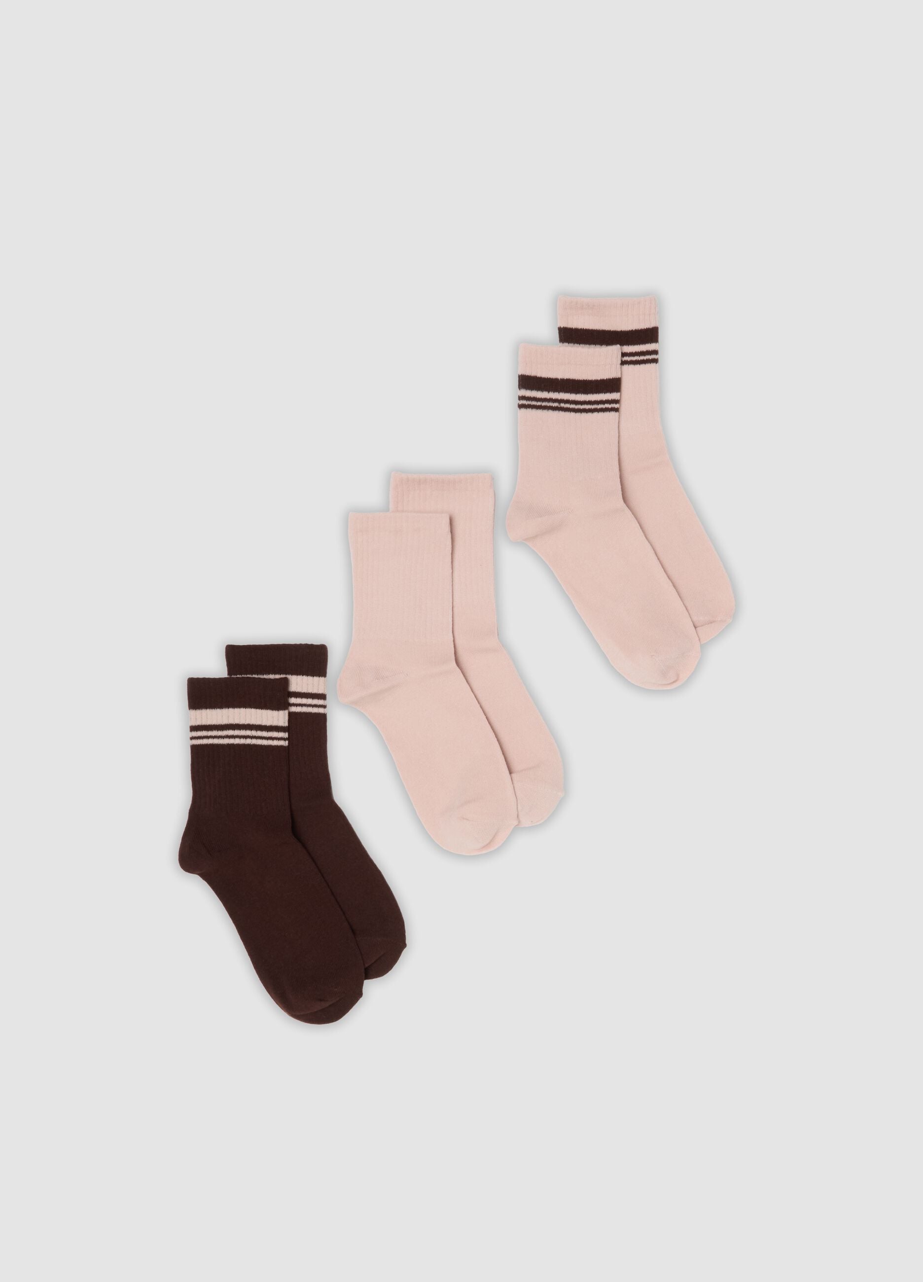 Tripack di calzini rosa e marrone in cotone organico elasticizzato