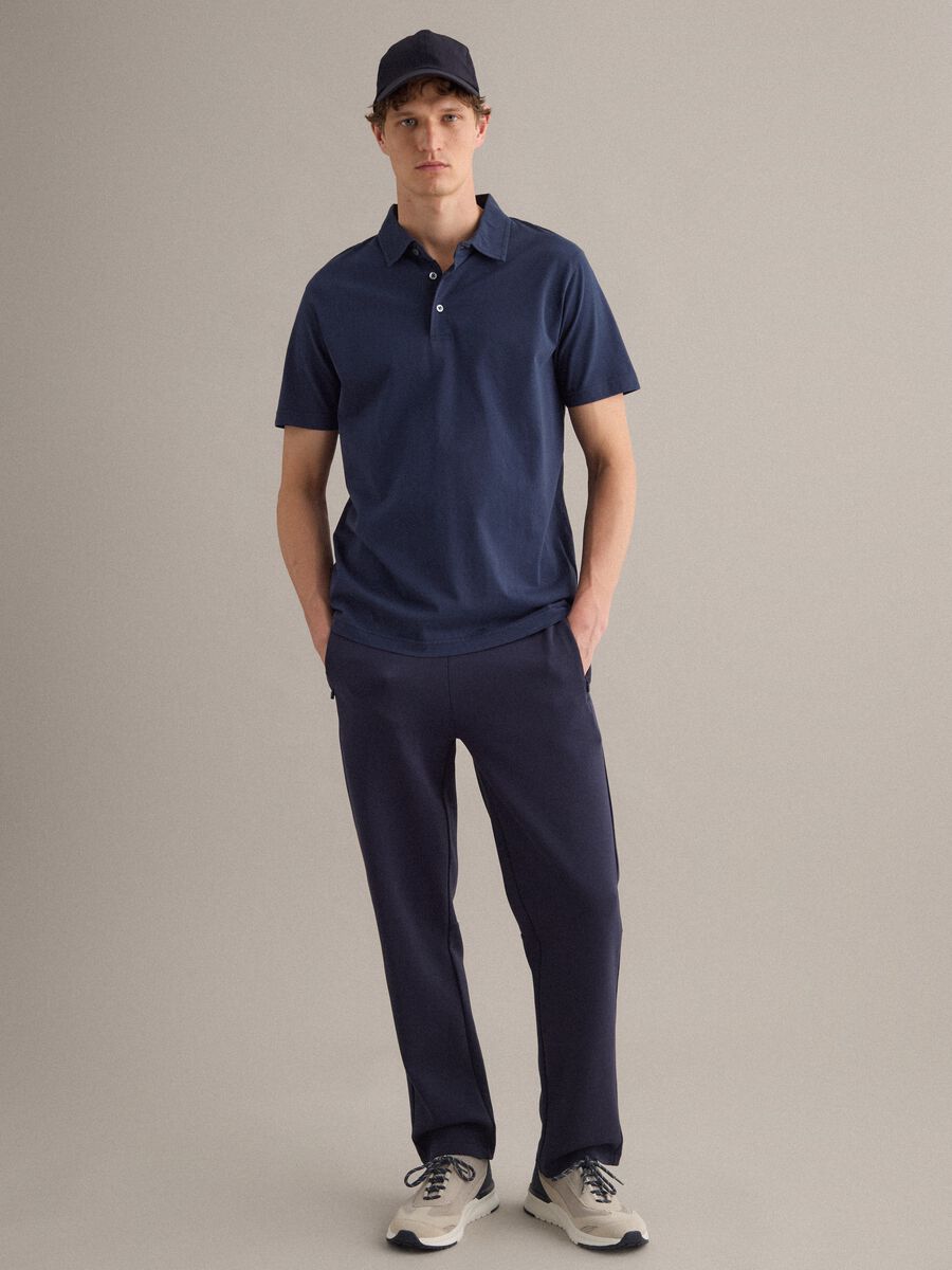 Polo blu a maniche corte in puro cotone regular fit_3