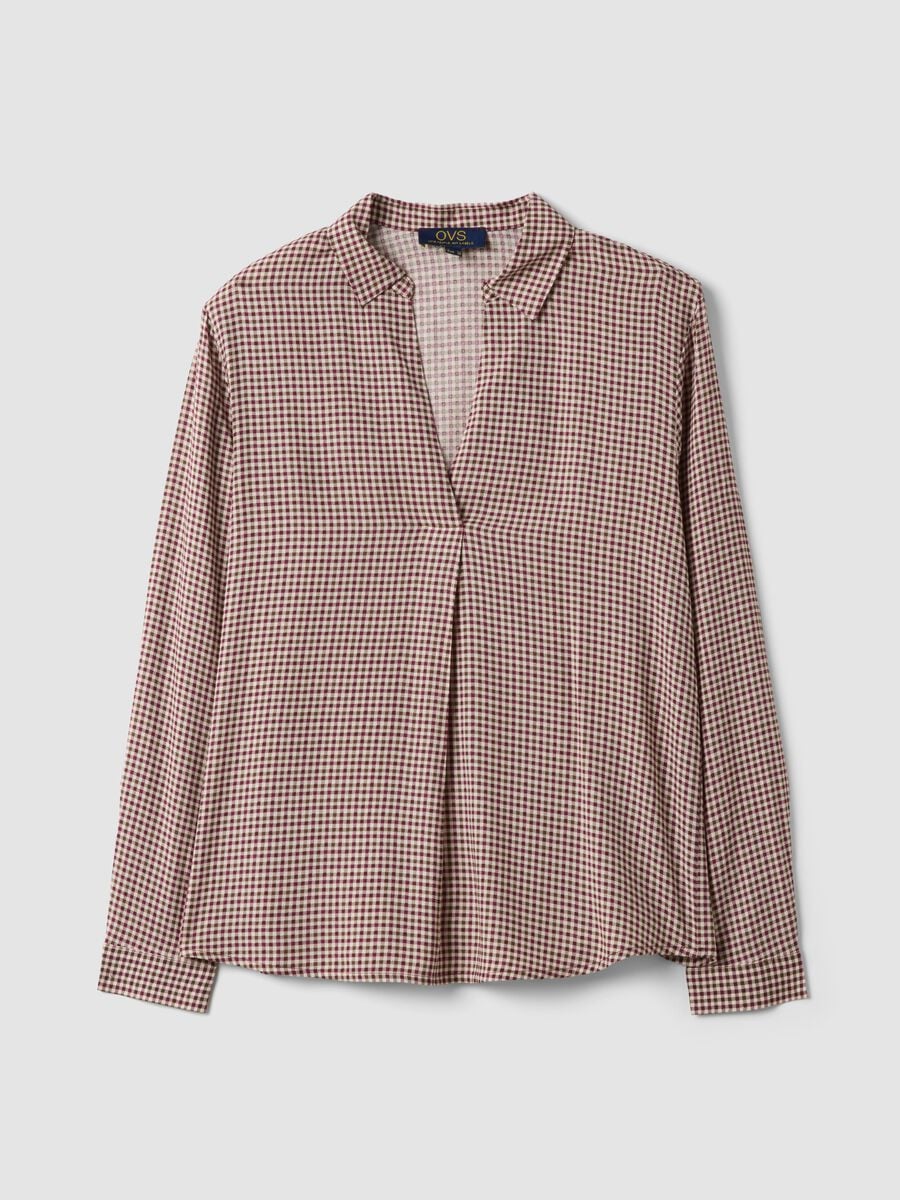 Brown checked pure viscose shirt with classic collar, regular fit_4