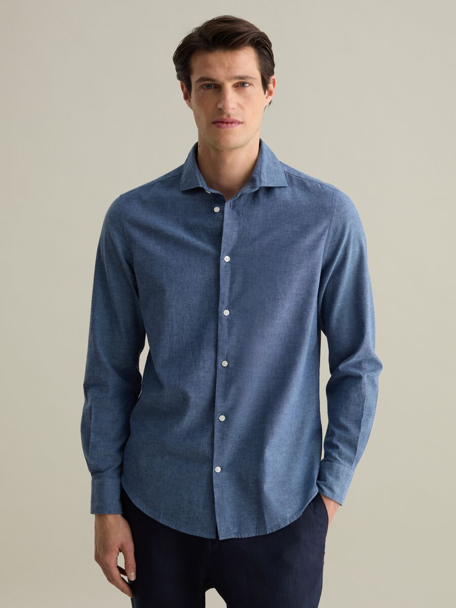 Regular-fit shirt in cotton and linen_0