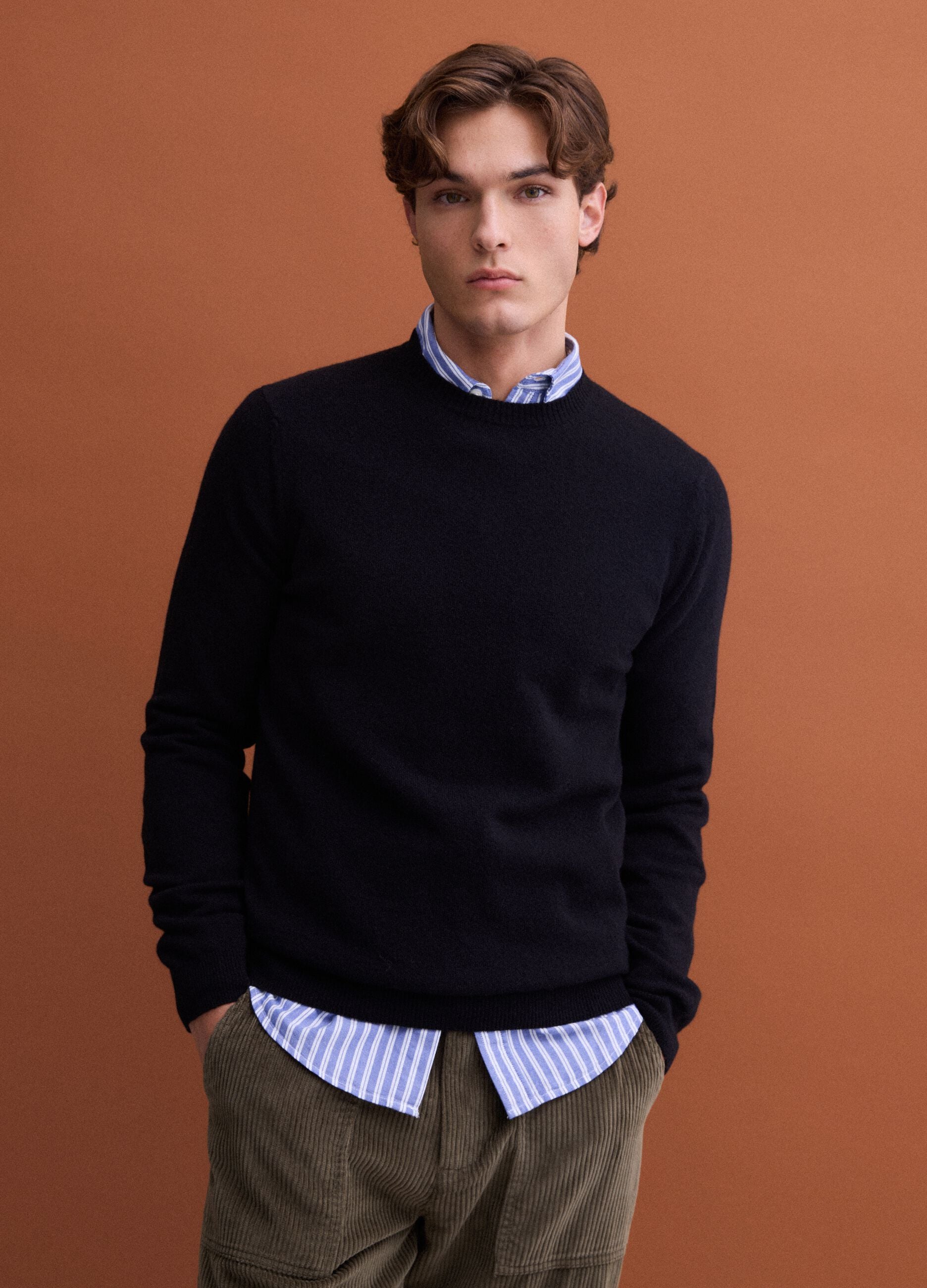 Black pure wool regular-fit crew-neck jumper