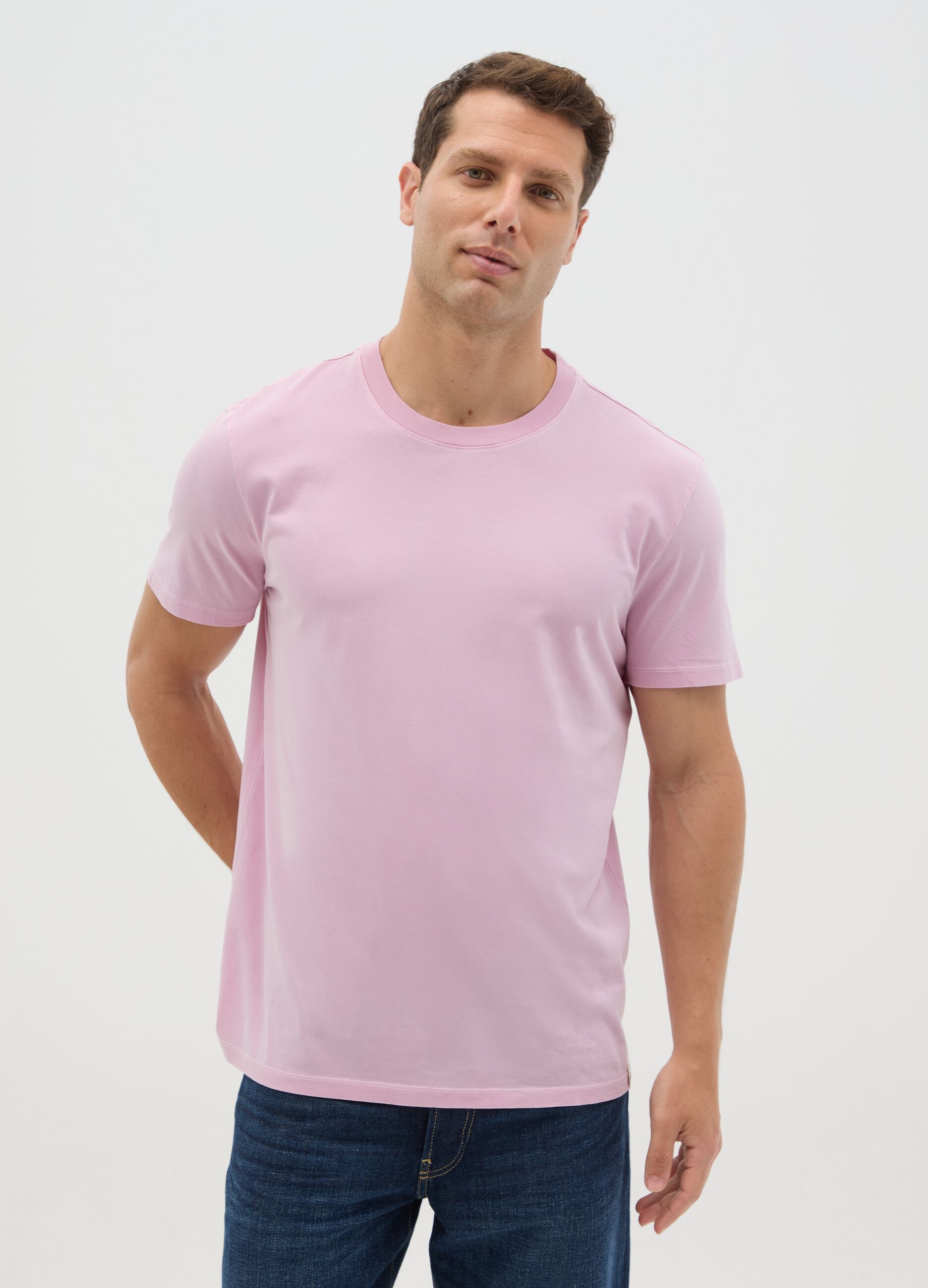 T-shirt rosa da uomo in puro cotone italiano regular fit