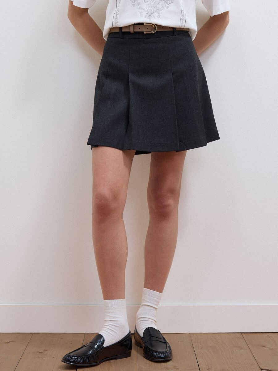 Grey stretch viscose mini skirt with belt_1