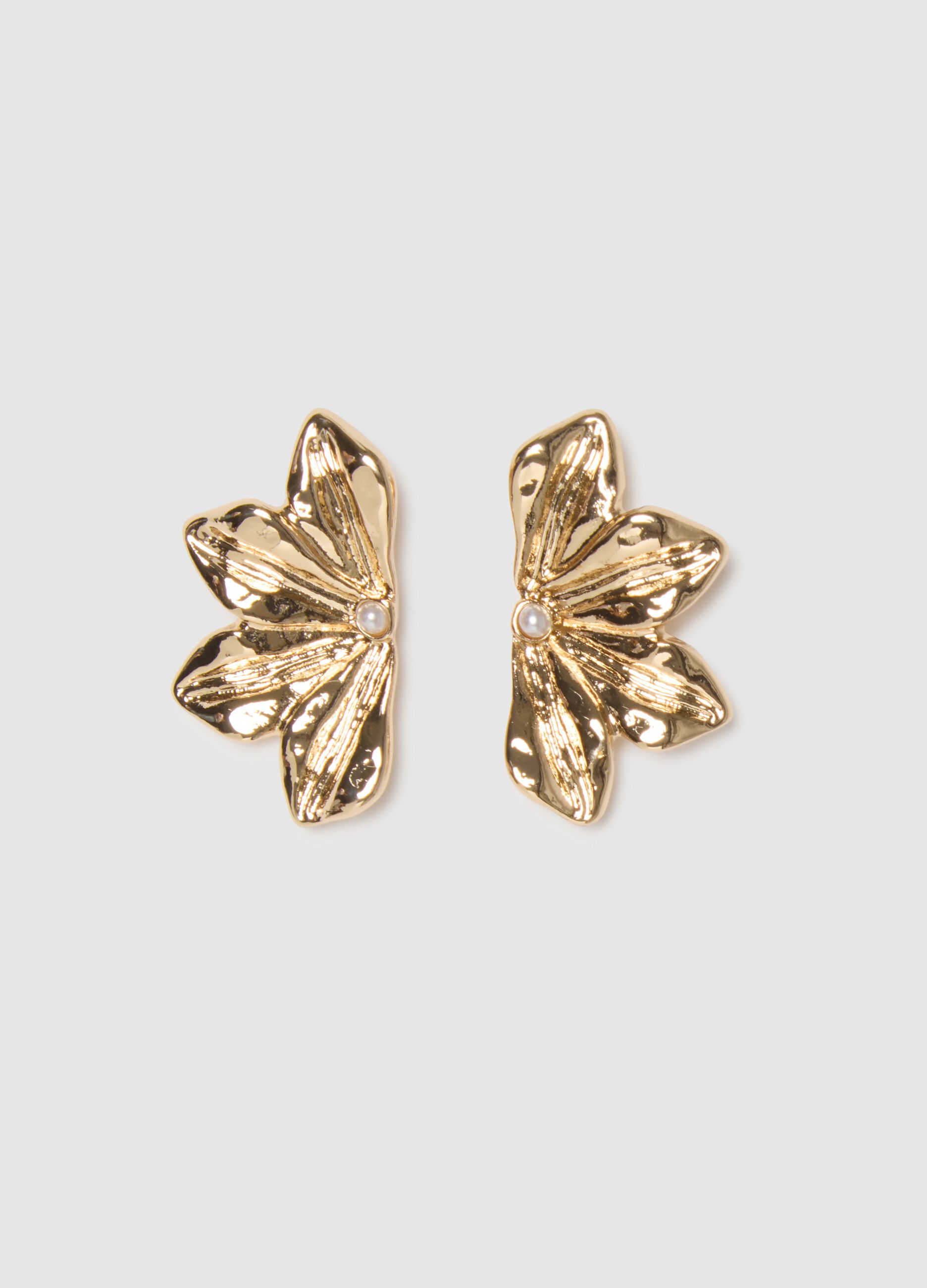 Golden Earrings with Floral Design
