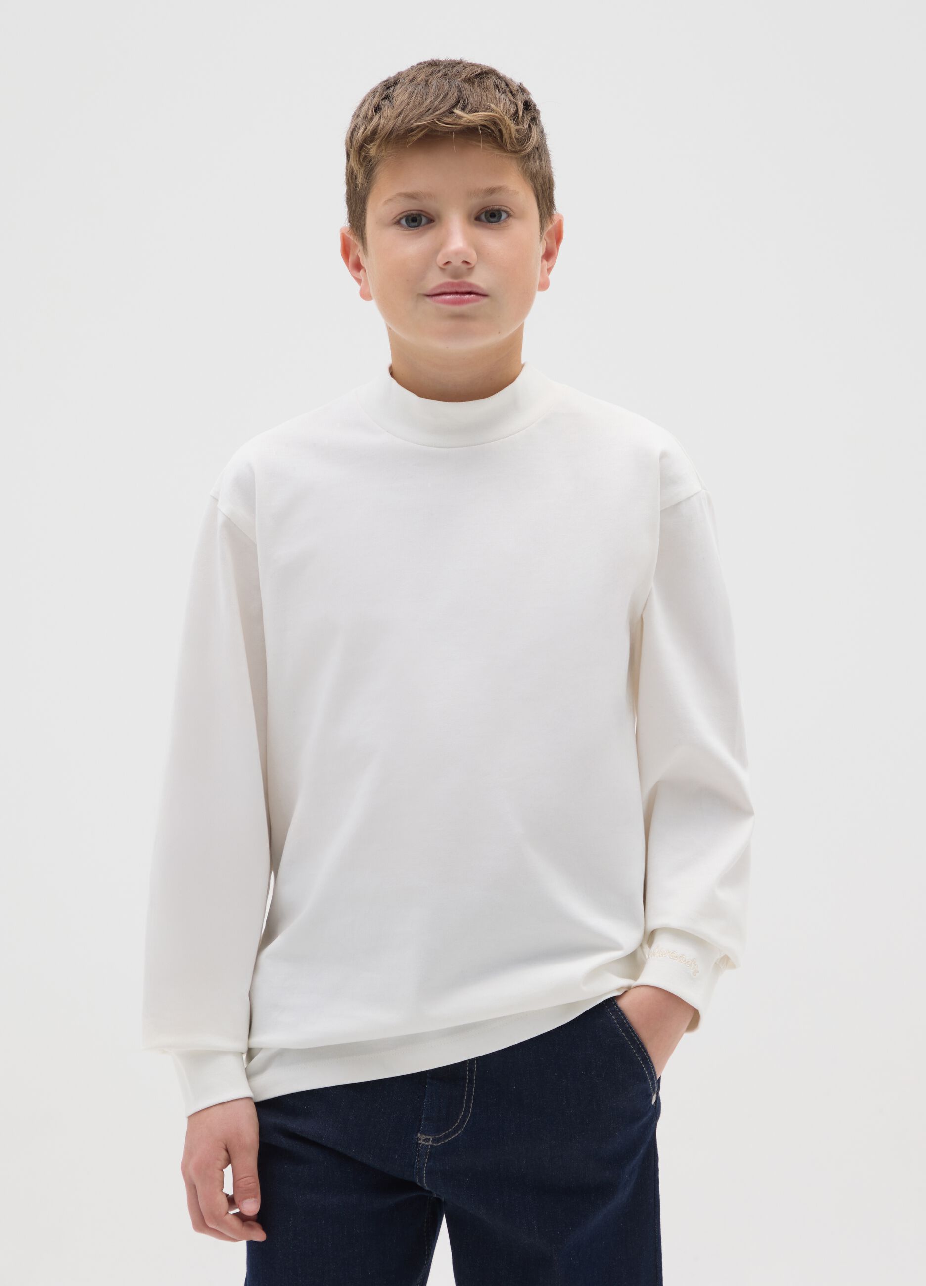 Boys' white long sleeve shirt in pure cotton regular fit