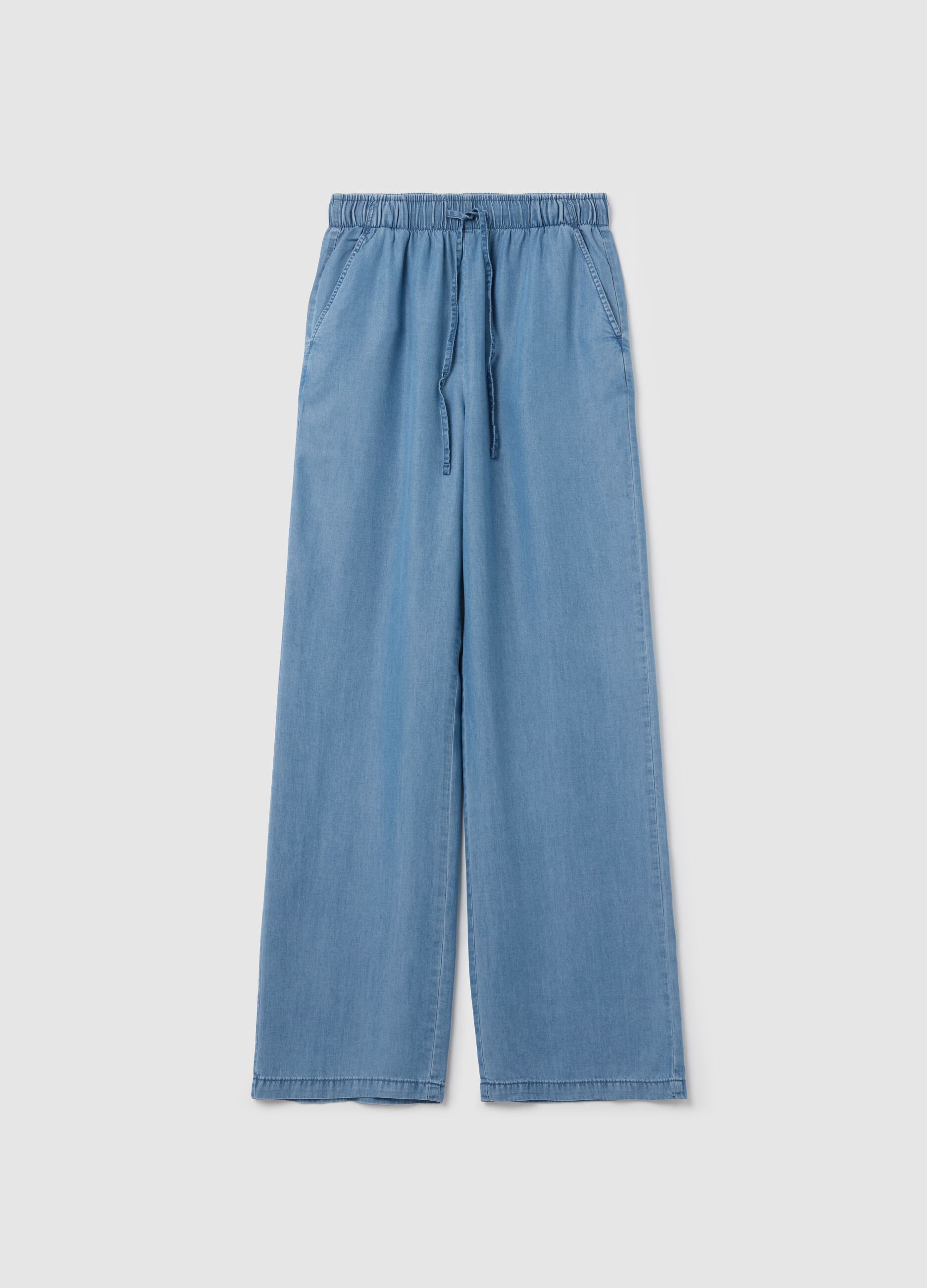 Denim-effect wide-leg fluid joggers