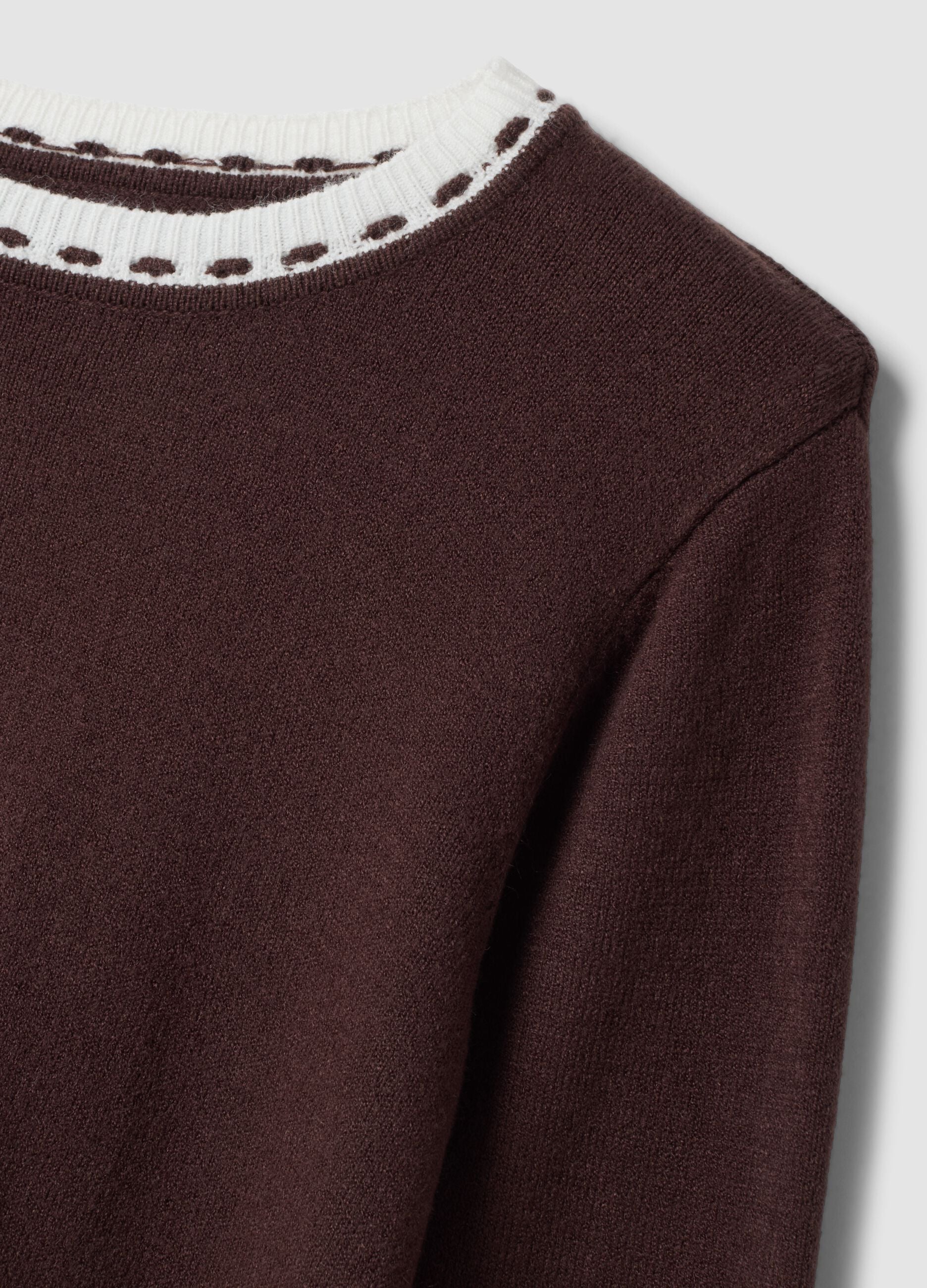 Dark brown regular-fit viscose-blend jumper with contrasting trim