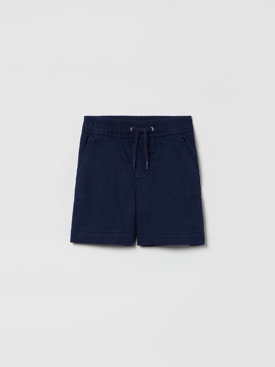 Stretch cotton shorts with drawstring_0