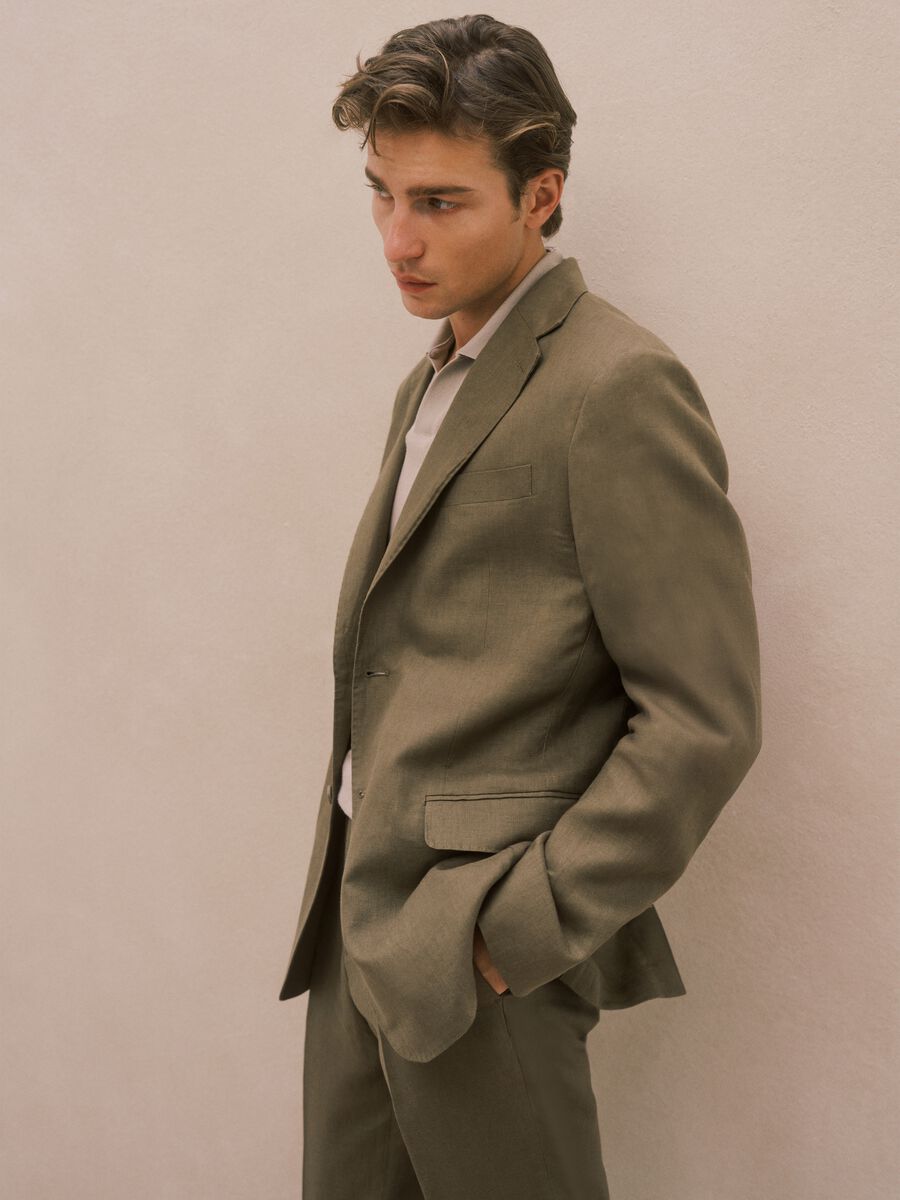 Blazer in puro lino marrone regular fit_0