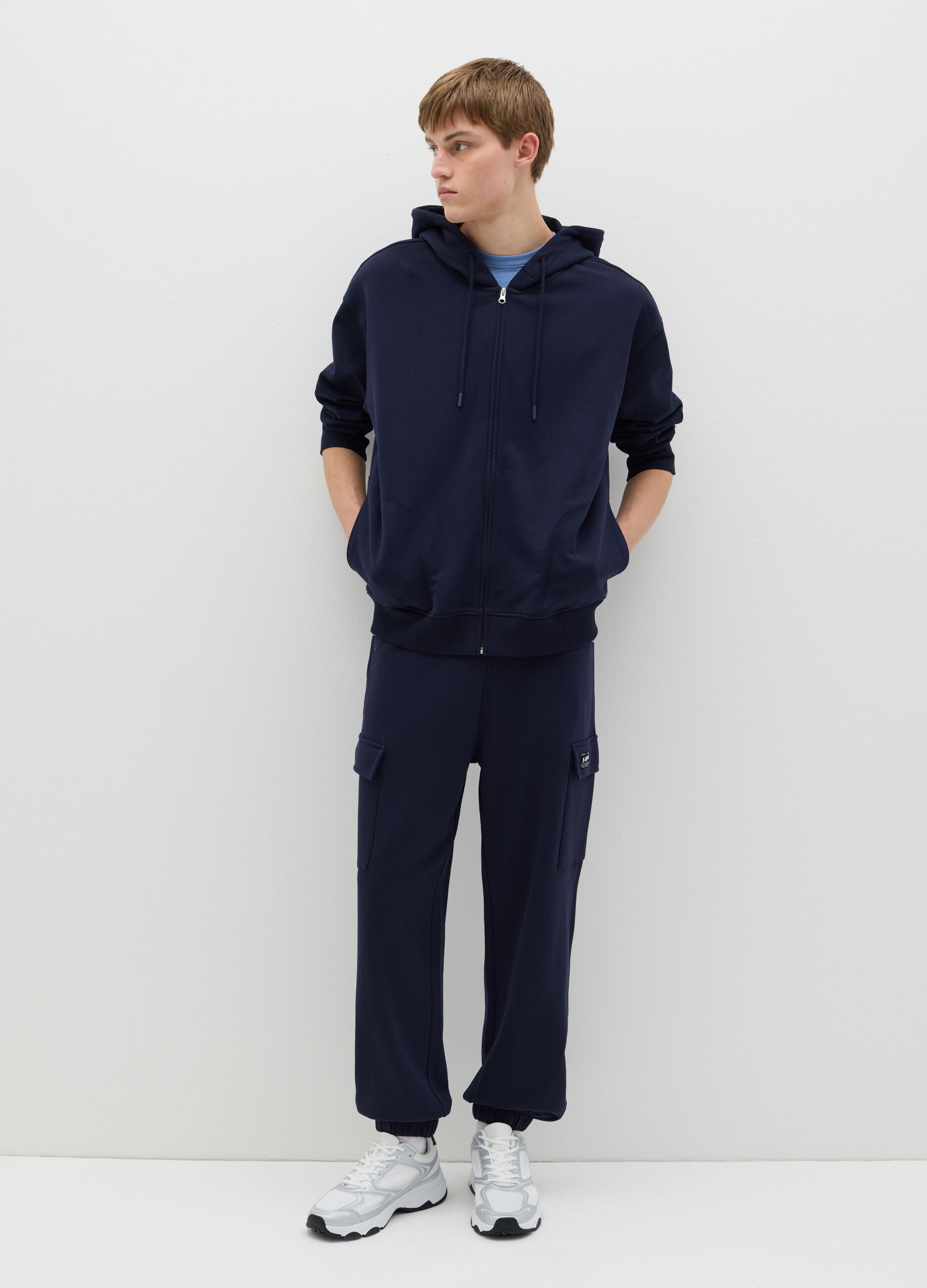 Over-fit full-zip sweatshirt in cotton with hood