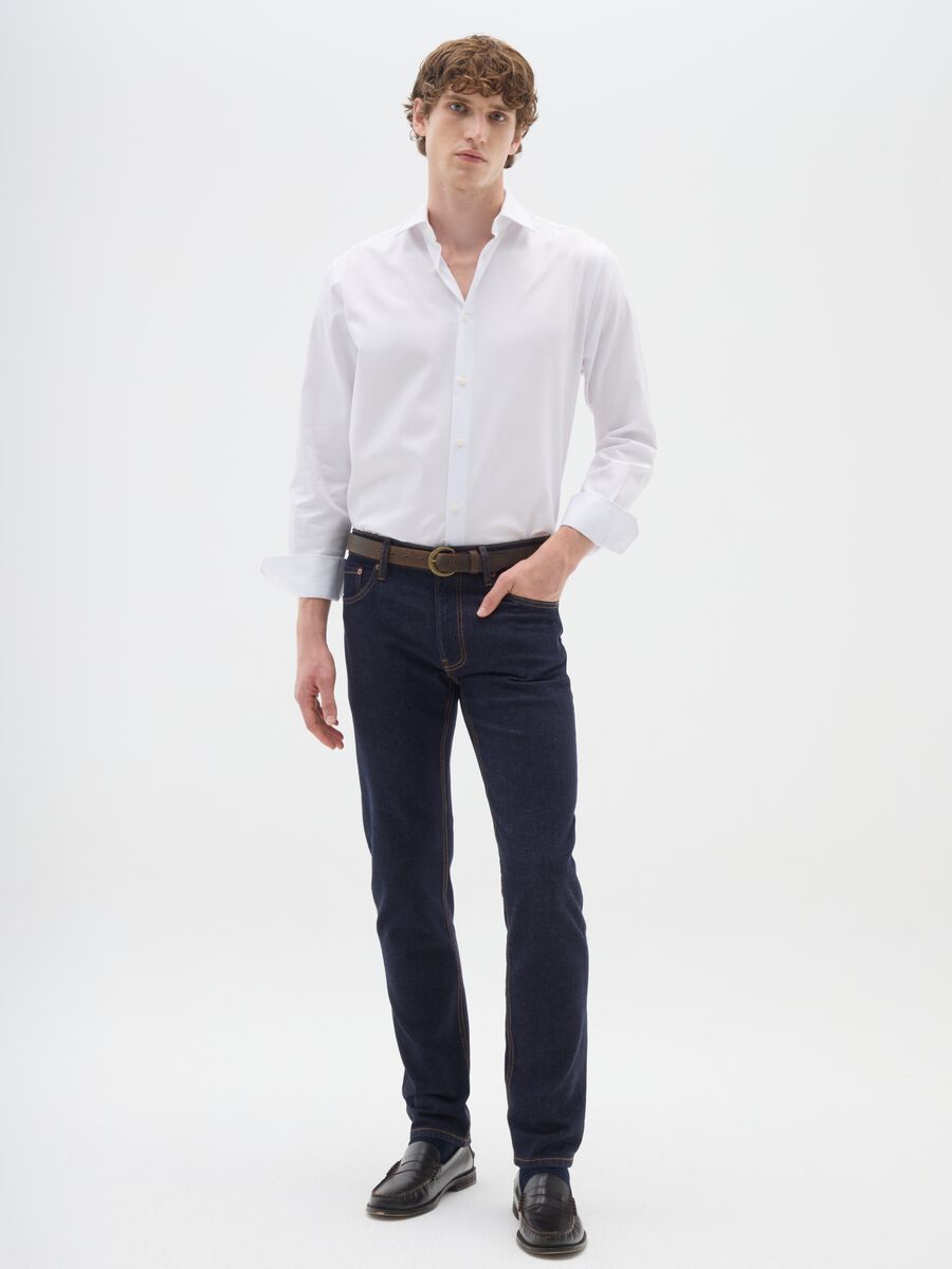 Jeans blu slim in denim elasticizzato_0