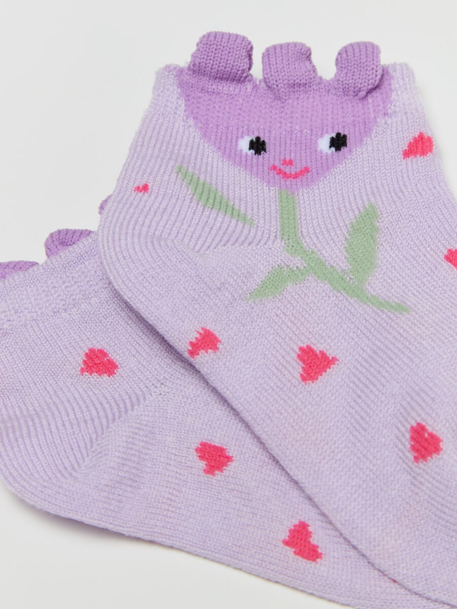 Two-pair pack short socks with flowers design_1