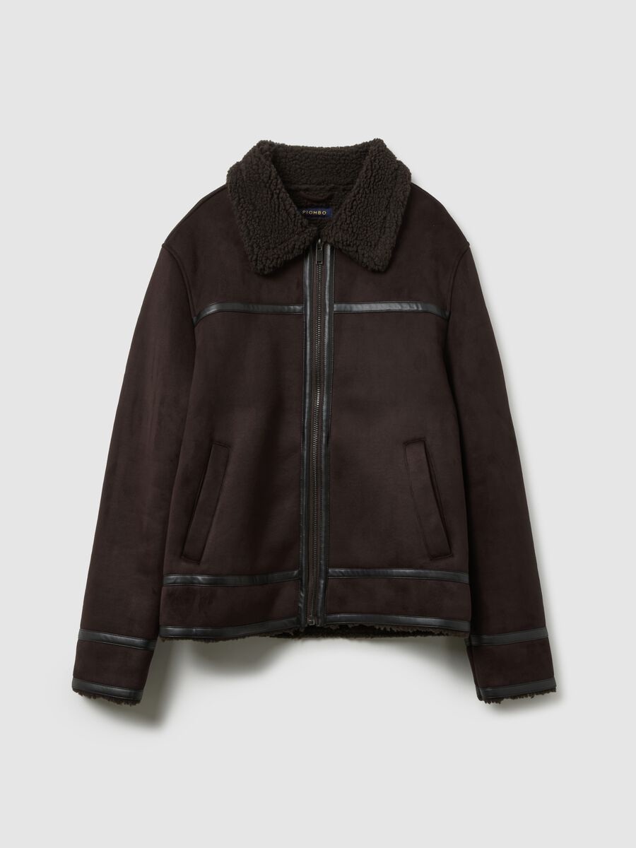 Brown regular fit jacket with zip_5