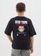 Children's pure black cotton oversized t-shirt with print_1