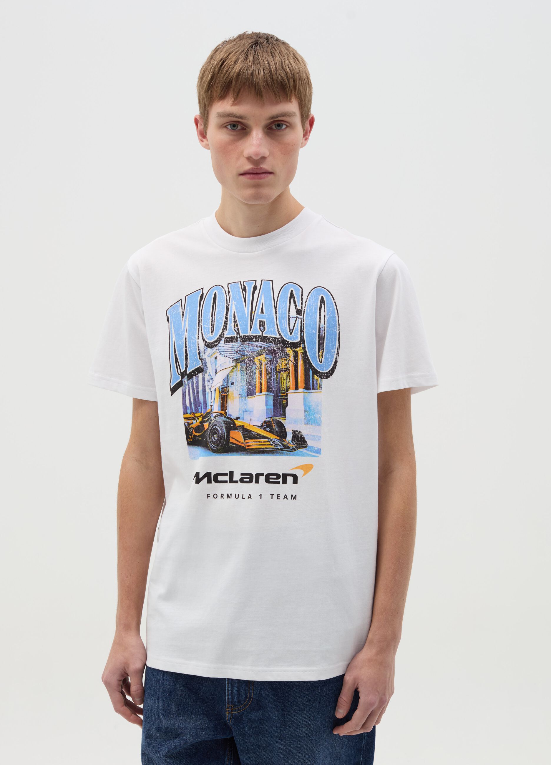 Cotton T-shirt with "Monaco - McLaren" print