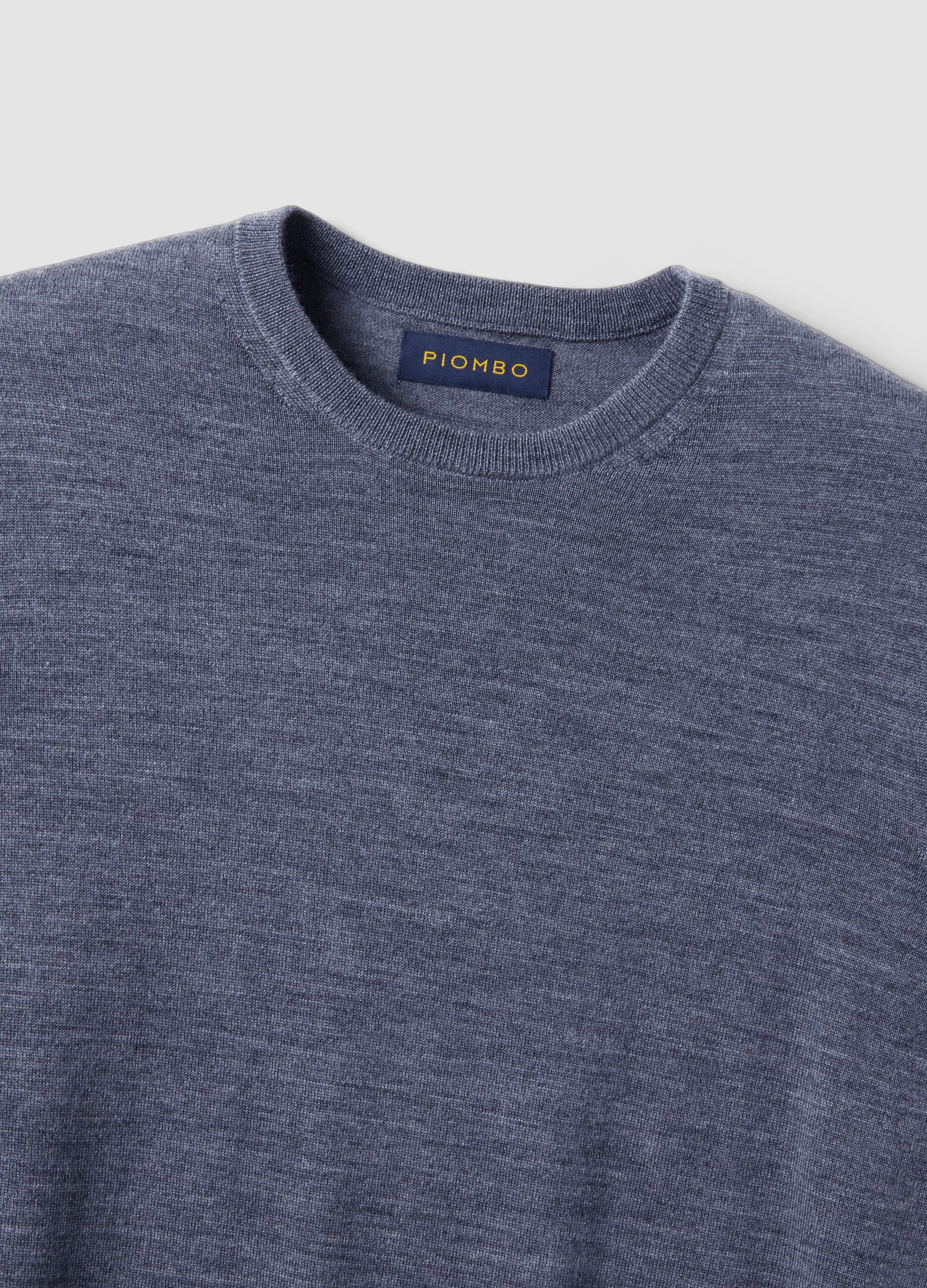 Grey crew-neck pure merino wool jumper, regular fit