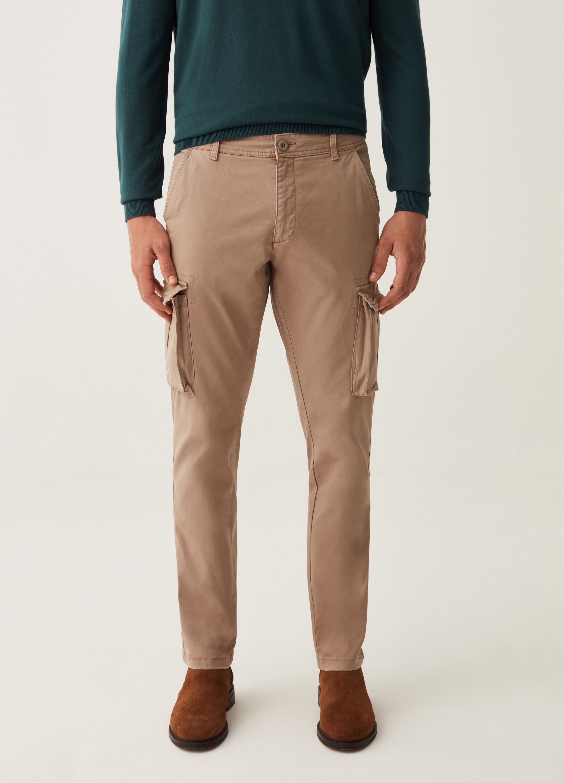 Pantalone cargo in twill stretch_1
