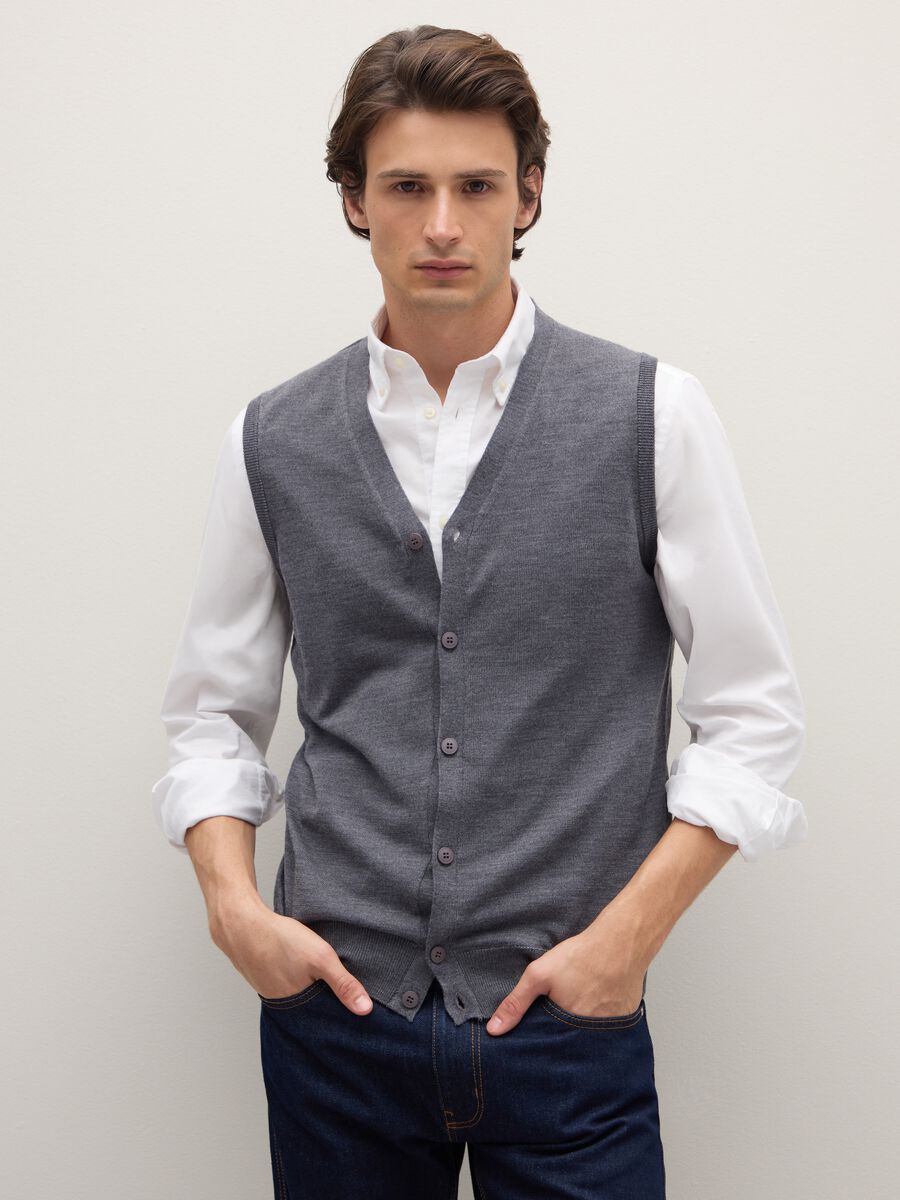 Grey merino wool regular fit waistcoat_0