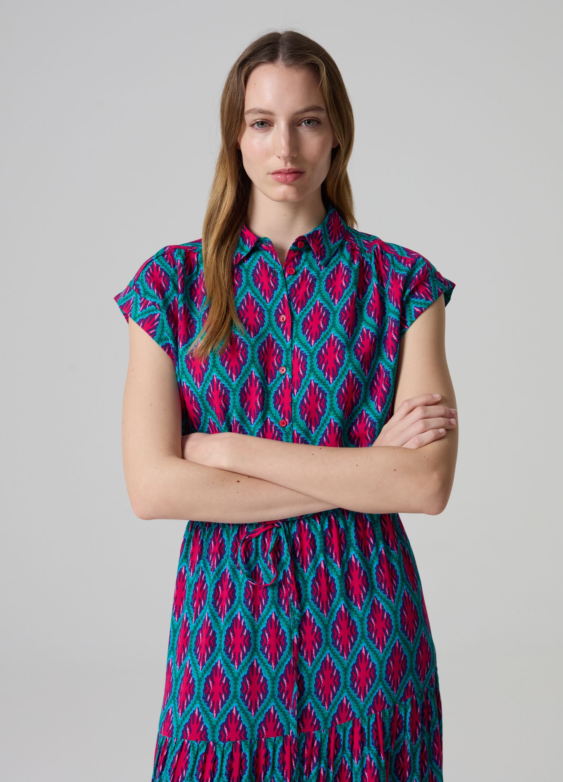 Blusa stampata a maniche corte con coulisse