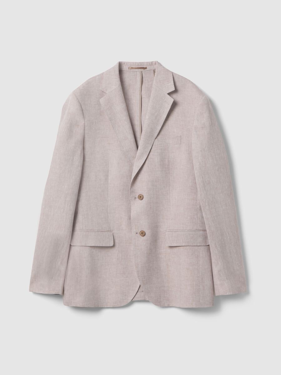 Blazer in puro lino beige slim fit_0