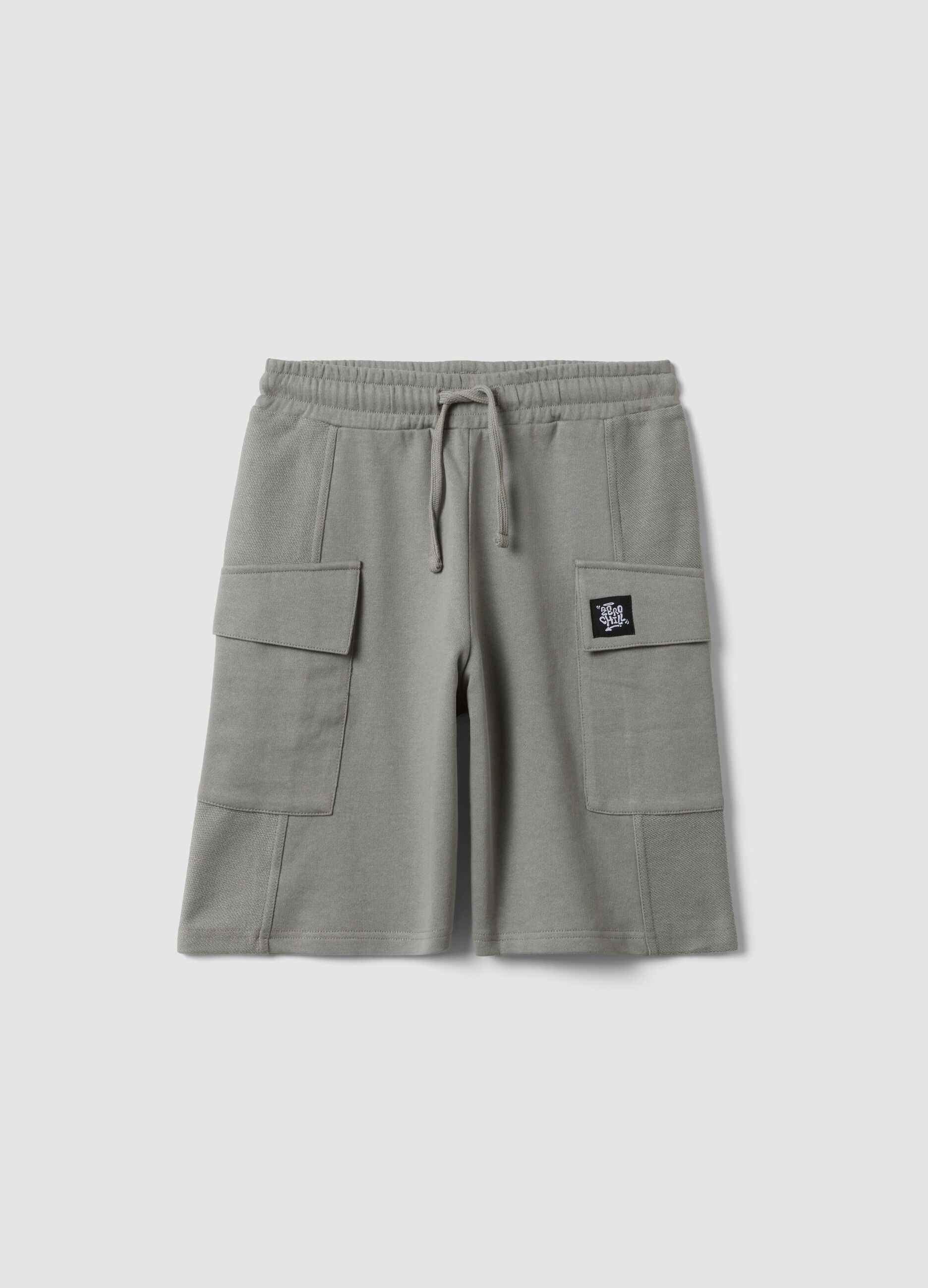 Grey pure cotton cargo bermuda shorts for boys, oversized fit