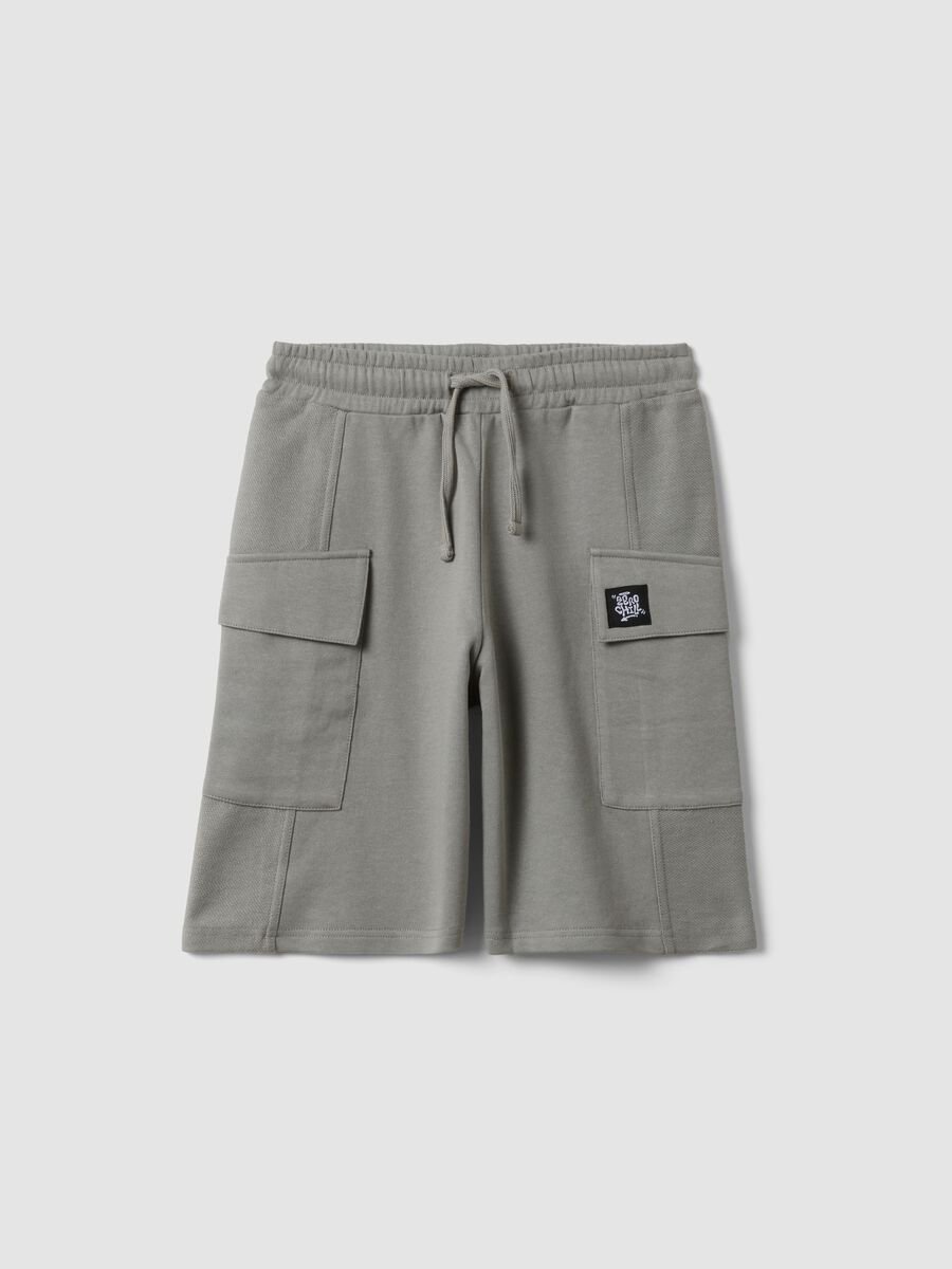 Grey pure cotton cargo bermuda shorts for boys, oversized fit_0