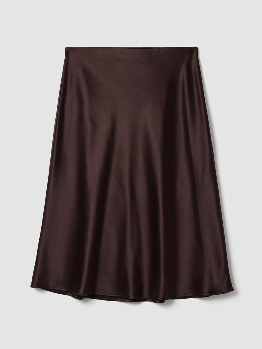 Brown satin midi skirt in stretch fabric_4