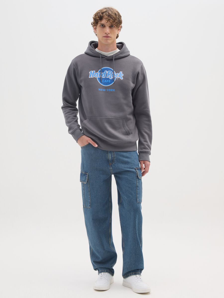 Grey Cotton Blend Hoodie with Hard Rock Cafe Logo_1