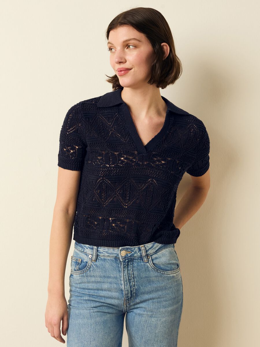 Crochet top with polo neck_0