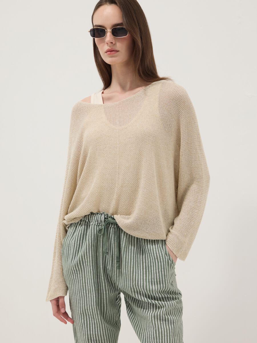 Green pure cotton striped regular-fit trousers_3