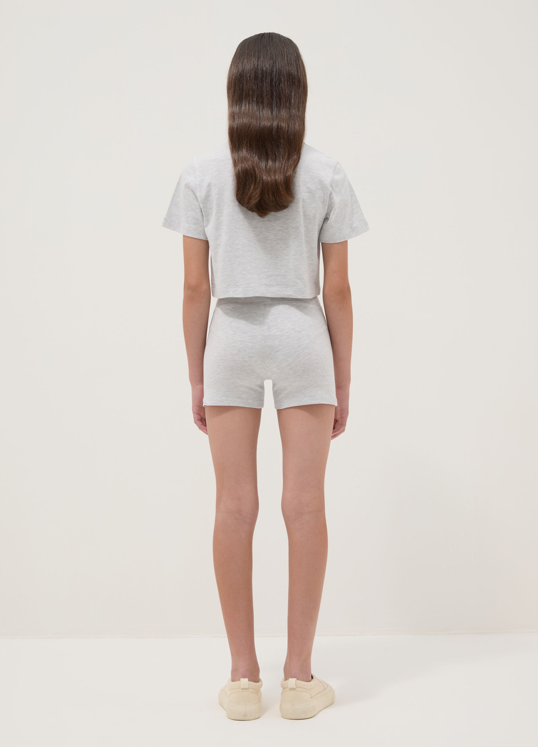 Grey cotton-blend set with T-shirt and shorts