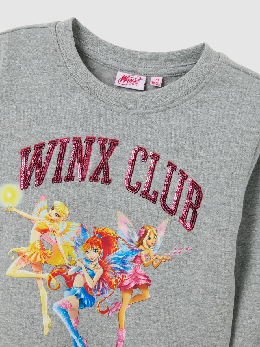 Abito da bambina in misto cotone grigio con stampa Winx_2