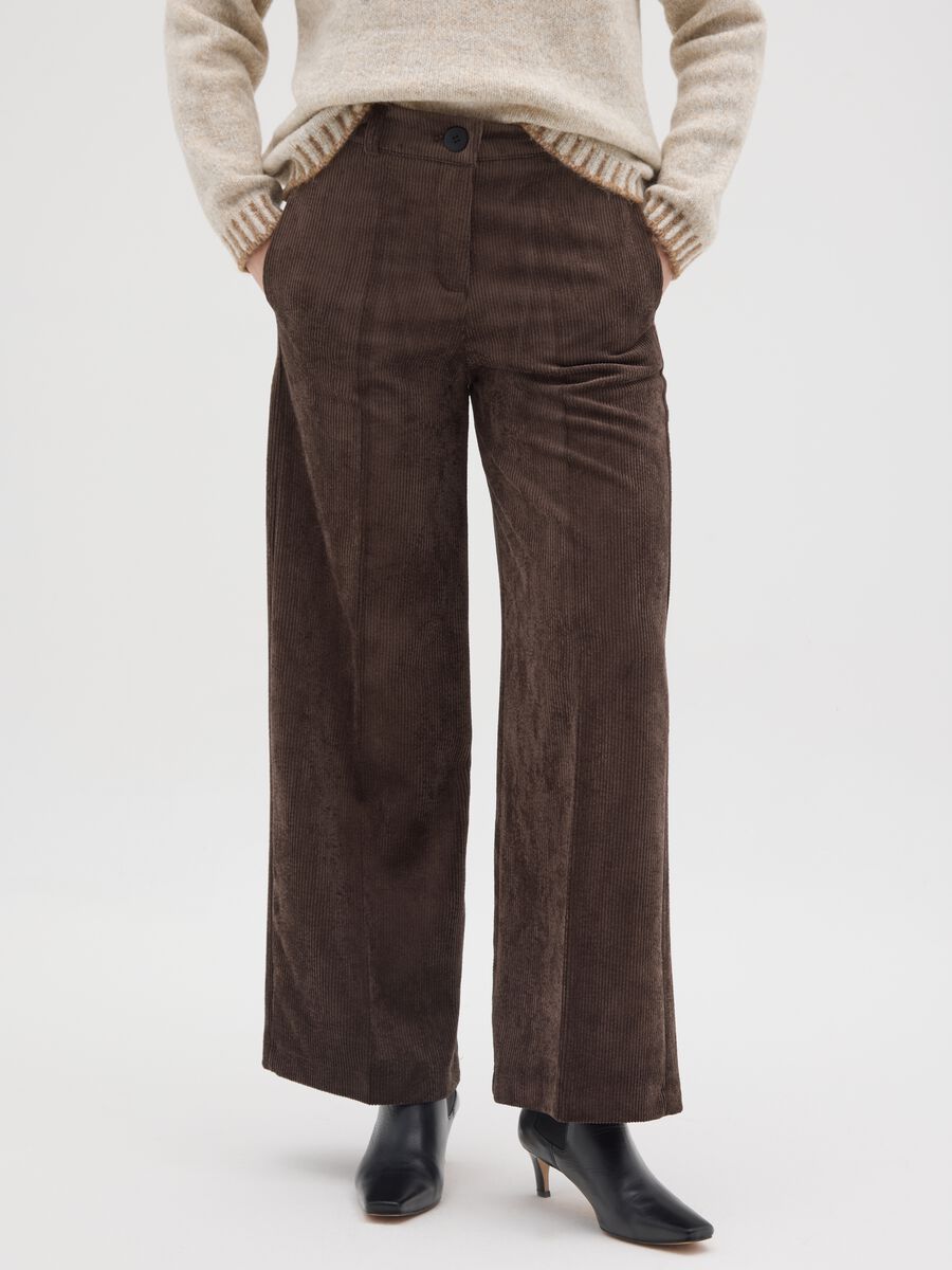 Pantaloni marroni regular fit a coste_1