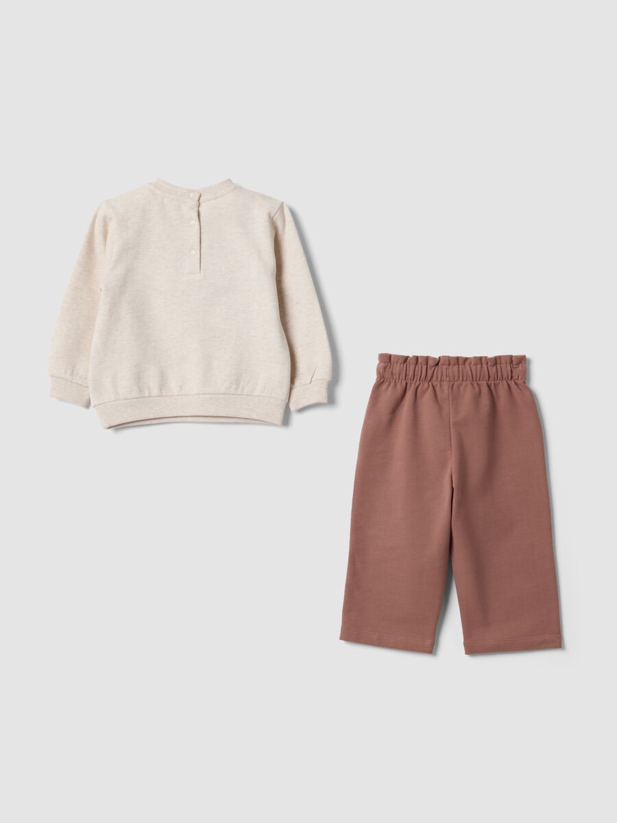 Beige and brown organic cotton-blend set with Bambi print_1